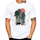 Новая мужская футболка, мужской костюм в стиле Харадзюку с изображением лесного дерева, спортивные футболки с графическим принтом волка, повседневные белые футболки в стиле хип-хоп для пар, топы