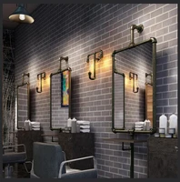 retro industrial style hairdressing salon mirror table water pipe iron art hair salon hair cutting floor wall mounted mirror
