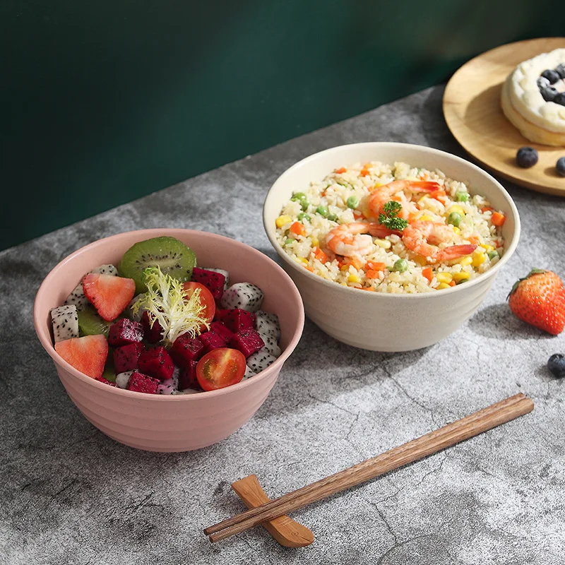 17cm Wheat Straw Salad Bowls Unbreakable Mixing Bowls Reusab