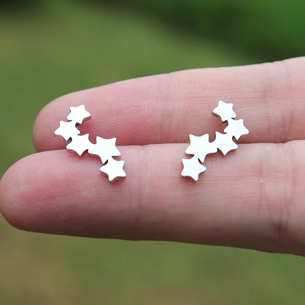 

10pairs Five Star Stud Earrings Stainless Steel Orecchini Donna Vintage Gold Silver Color Earrings For Women Jewelry Ear Studs