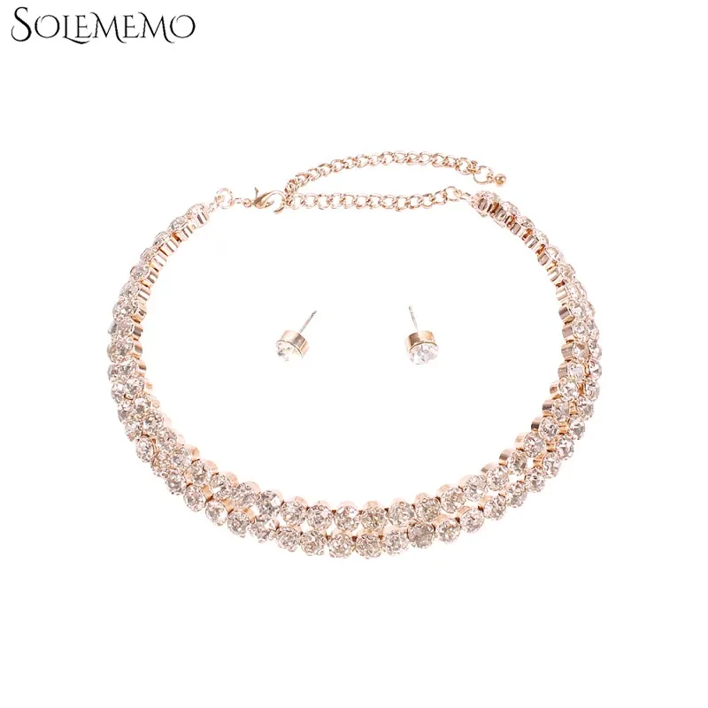 Стразы колье серьги-гвоздики ювелирный набор для женщин невесты свадьбы