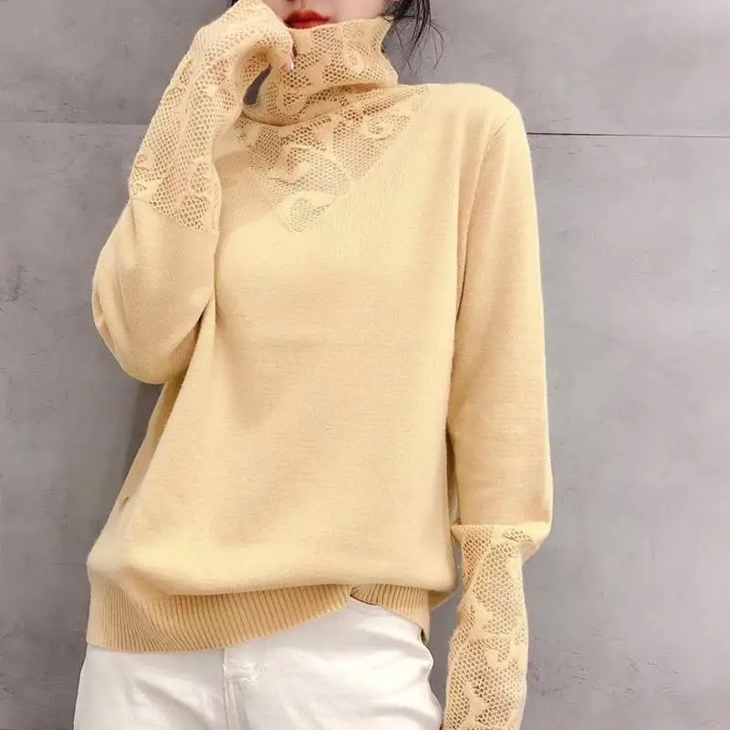 

Oversized Turtleneck Sweater Women Warm Autumn and Winter Lace Clothes Knit Pullover Sweaters Mujer 2020