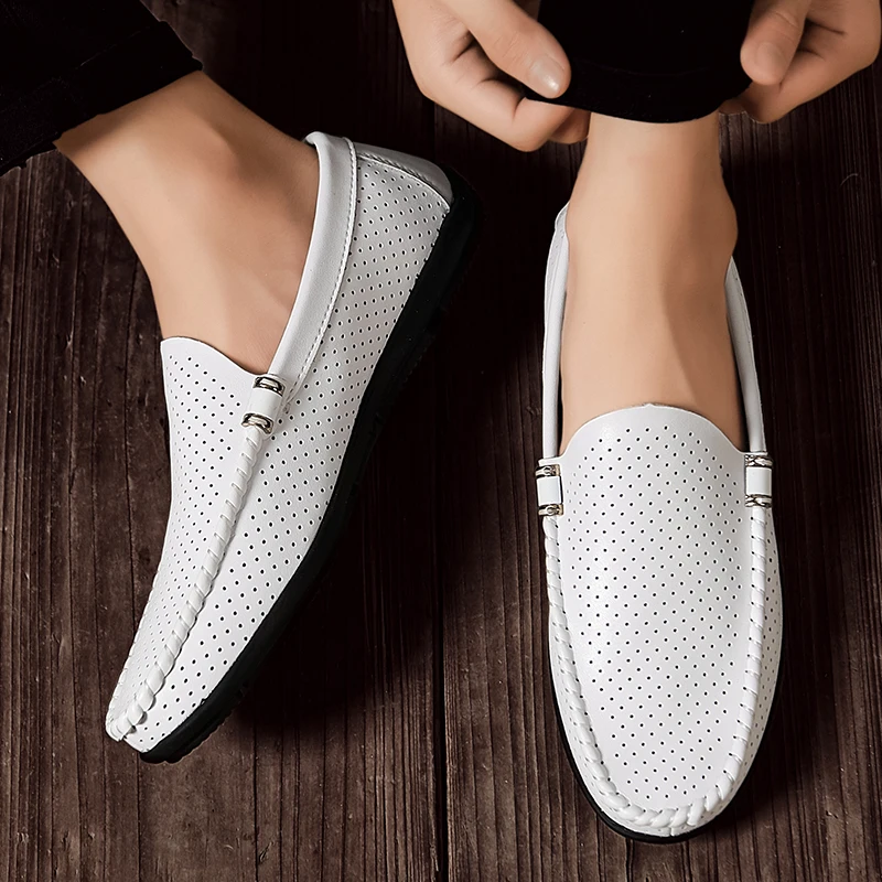 Luxury Men Casual Shoes Fashion Mens Loafers Genuine Leather 2020 Summer Moccasins Slip On Driving Flat for Male | Обувь
