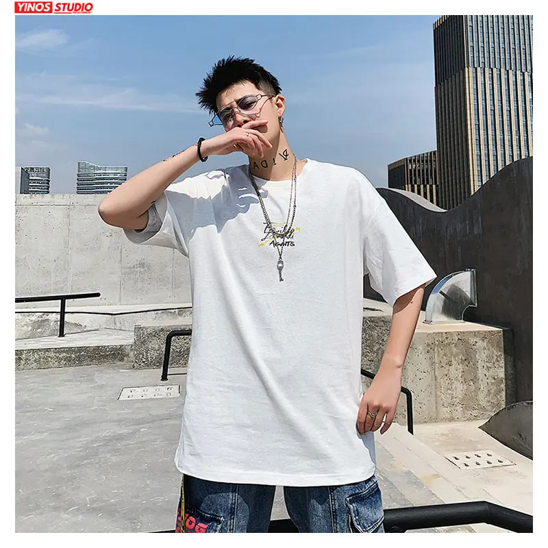 Прямая поставка одноцветные футболки с коротким рукавом мужские оверсайз