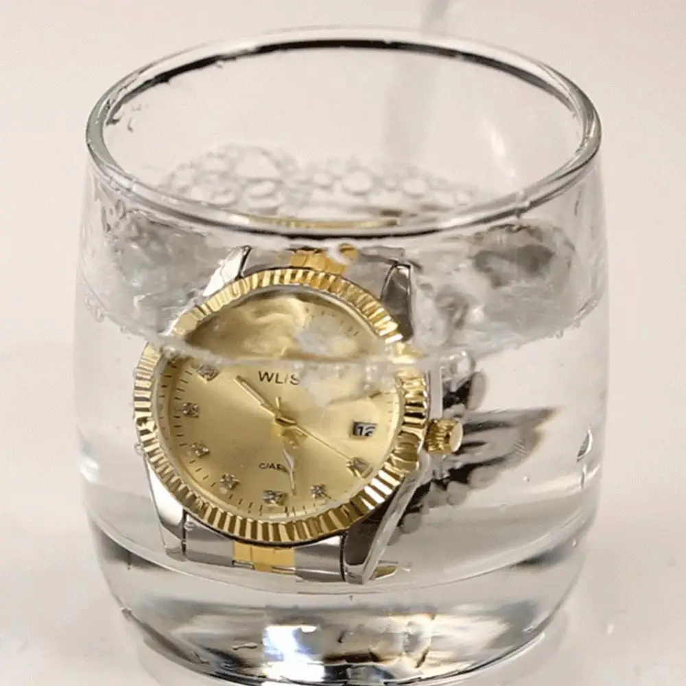 

Couple Watch Diamond Women's Watch Luxury Gold LadyLover Stainless Steel Quartz Waterproof Wristwatches for Men Analog Auto Date