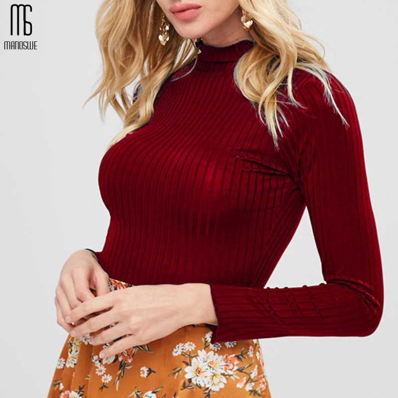 Женская трикотажная водолазка Manoswe осенняя короткая рубашка с длинным рукавом и