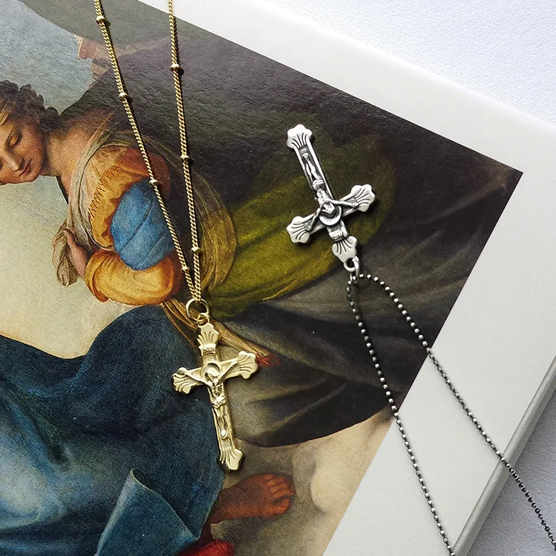 

Original jewelry S925 Sterling Silver European and American Cross Necklace Christian Jesus clavicle chain