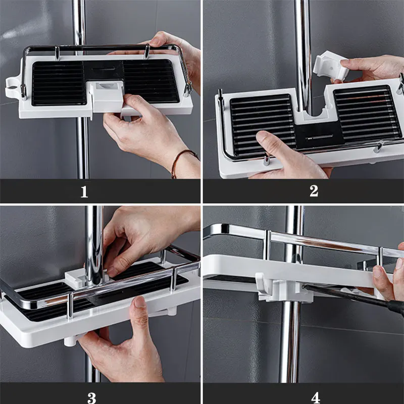 

Shower Storage Holder Rack Organizer Bathroom Shelf Shampoo Tray Stand No Drilling Lifting Rod Shelf for Wall Storage Rack Tray