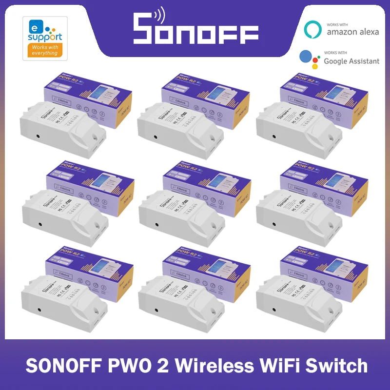 

Умный беспроводной Wi-Fi переключатель Sonoff POW R2, 16 А, 3500 Вт, измерение энергопотребления в режиме реального времени, работает с eWelink Alexa Google Home