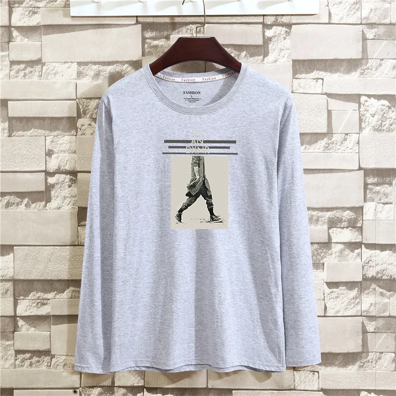 

2020 men's fall/winter t-shirt long sleeve fashion round neck pullover young casual student cotton top T