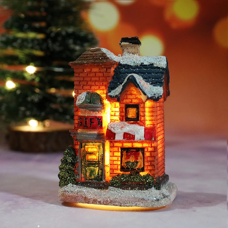 city christmas party led light snow scene village houses decoration chimney cabin ornament home decoration for kids gift free global shipping