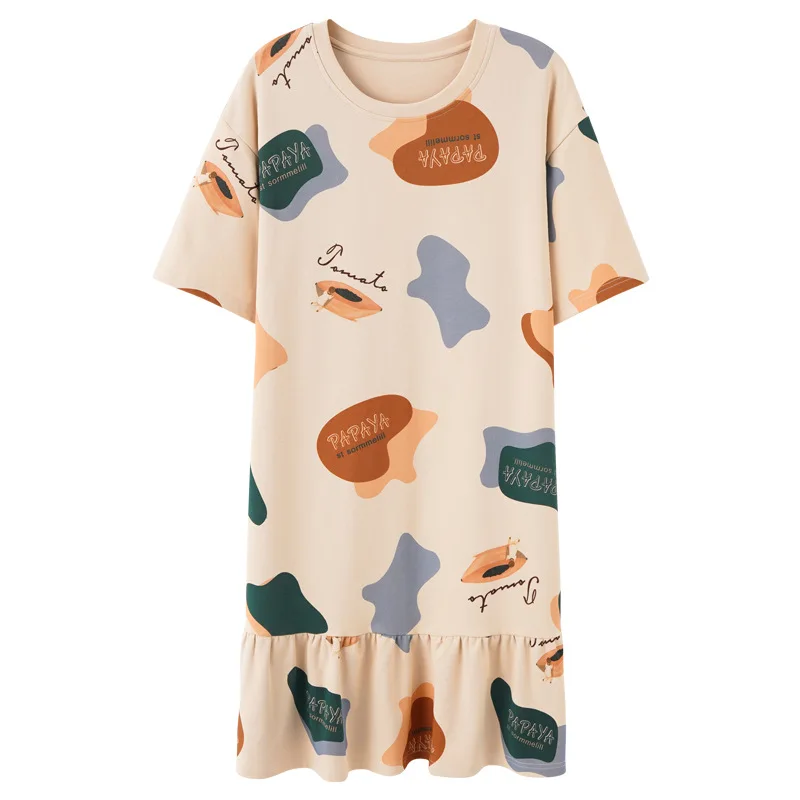 

Women Pajamas Summer Cotton Short-sleeved Nightwear 2021 New Home Clothes Sweet Nightgown Cartoon Nightdress Loose Night Skirt