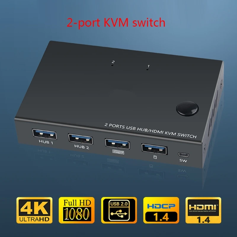 

2-Port HDMI-compatible KVM Switch Splitter AM-KVM201CC 10Gbps USB HUB Switch Splitter Keyboard Mouse Printer PC Sharing