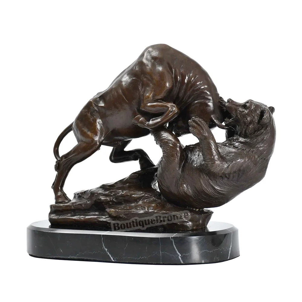 

Bronze Statue Wall Street Charging Bull and Bear VS Fighting Sculptures Stock Market Animal Antique Figurines Art