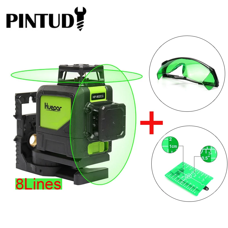 PINTUDY вращающийся лазерный уровень 8 линий Зеленый Крест самонивелирующийся +