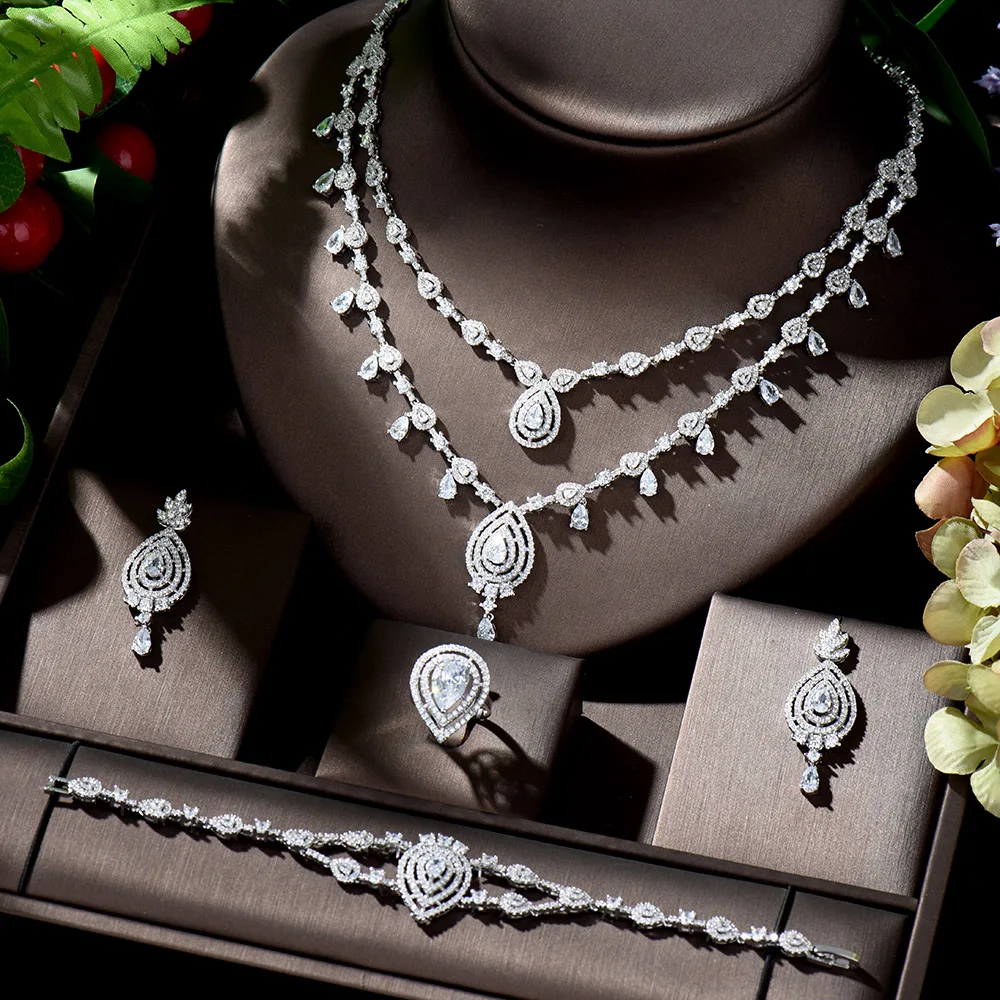 Hiневесты роскошные свадебные ювелирные наборы AAA CZ Классический дизайн для