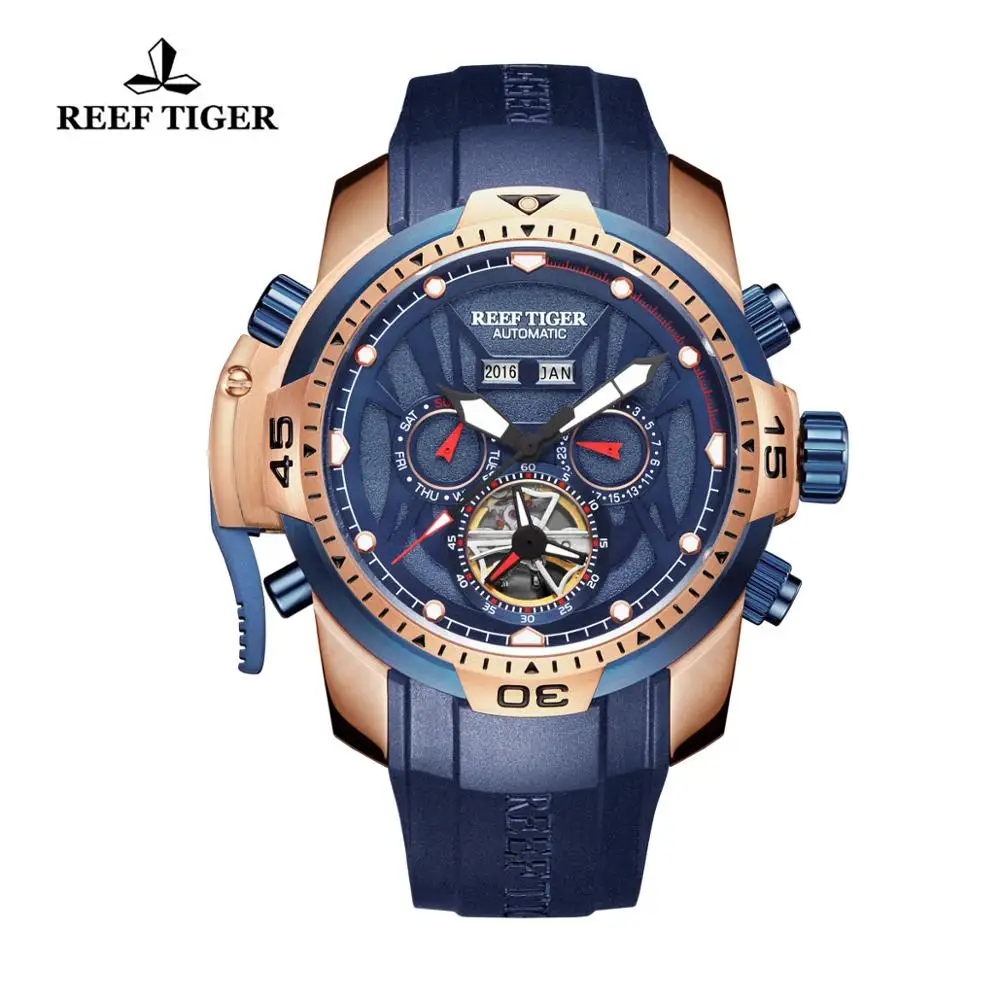 

Reef Tiger/RT Orange Sport Watch Men Waterproof Luminous Perpetual Calendar Automatic Mechanical Watches Clock New RGA3532