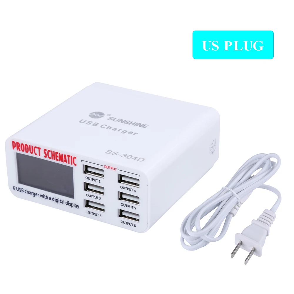 100 V-240 V Инструменты для ремонта телефонов 6 портов USB быстрое зарядное устройство с ЖК-дисплеем для iPhone iPad Samsung инструмент для ремонта мобильных телефонов