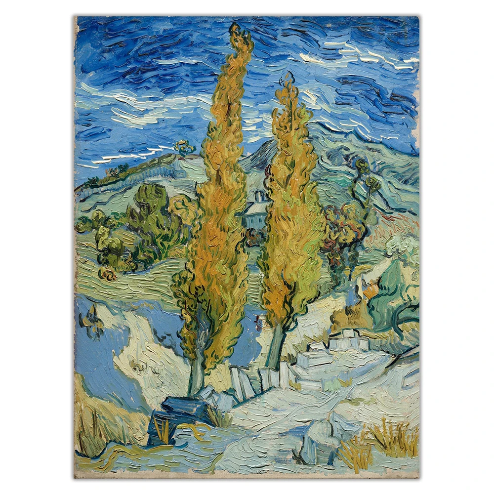 Citon Van Gogh 》 две тополя на дороге через горы Картина холсте масляная живопись