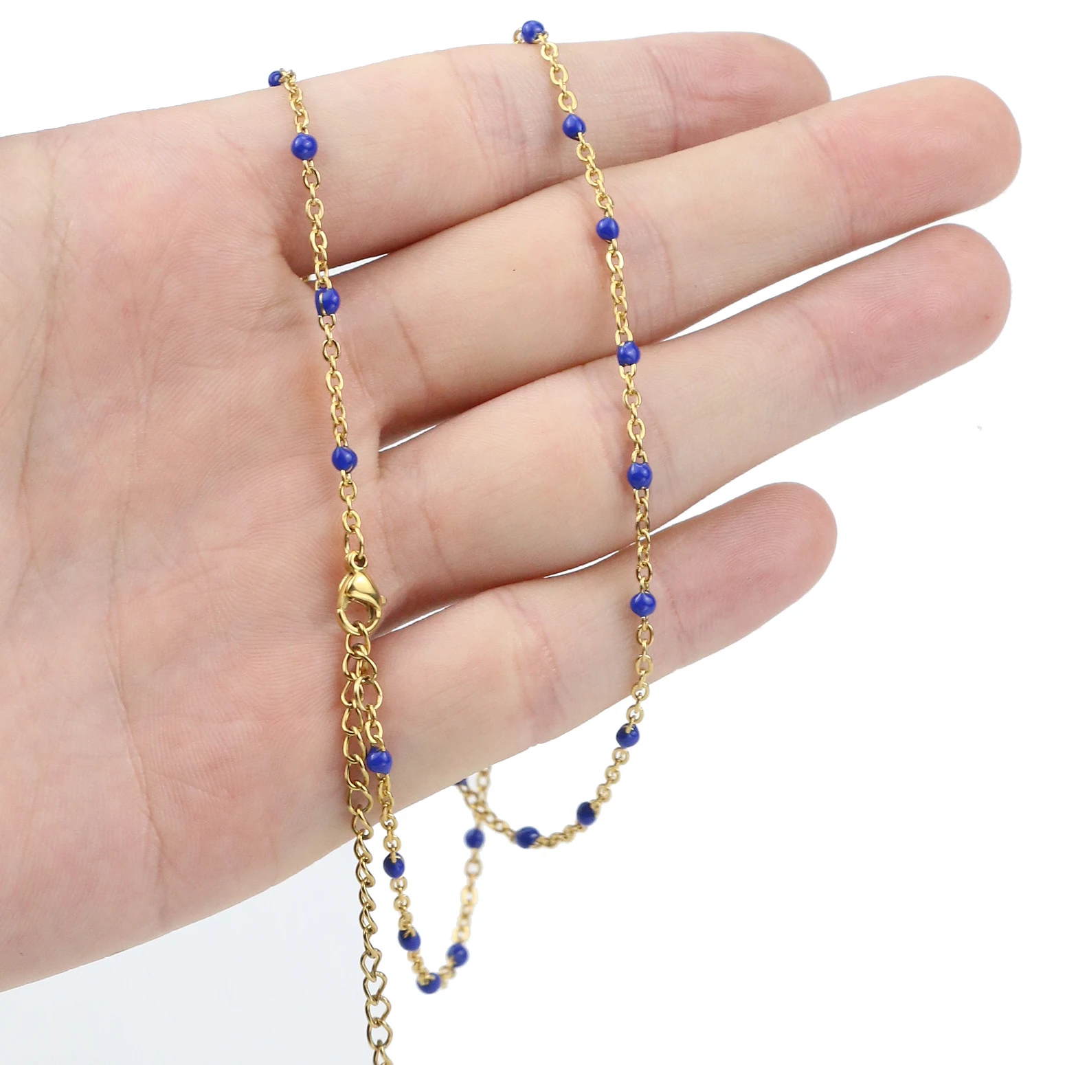 Gold sapphire Ожерелье-чокер из нержавеющей стали с золотым покрытием, эмаль, спутниковый бисерный кабельный шар, цепочка, колье, DIY ожерелья и ювелирные изделия - Окраска металла: Gold sapphire