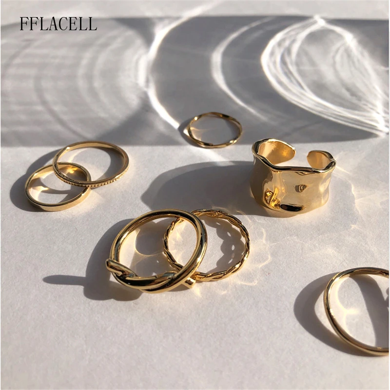 Новые модные геометрические металлические кольца FFLACELL в стиле хип-хоп 8 шт./компл.