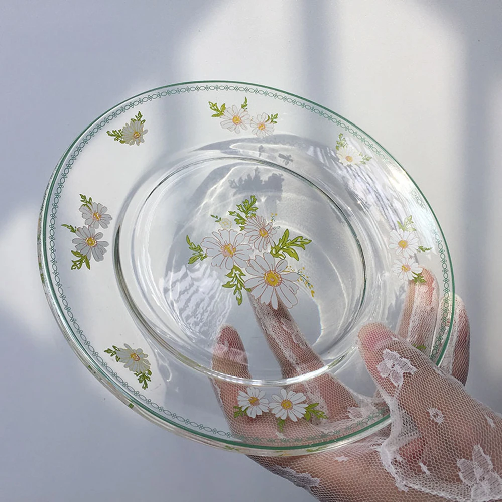 

Nordic Small Daisy Glass Plate Retro Japanese Dishes Tableware Dessert Stand For Cake Snack Tray Wedding Dish