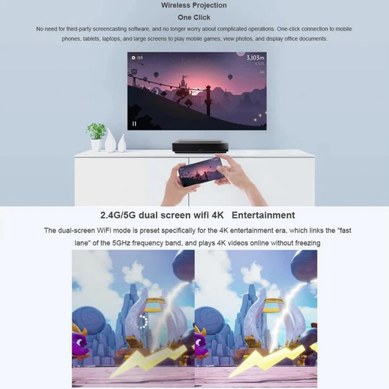 Лазерный проектор Fengmi 4K глобальная версия дюйма для кинотеатра Android TV 2100ANSI Google