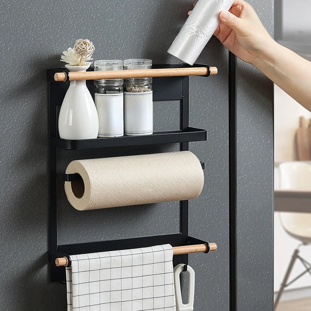 

Magnet Fridge Shelf Paper Towel Roll Holder Magnetic Storage Rack Hang Rack Decorative Metal Shelf Kitchen Organizer