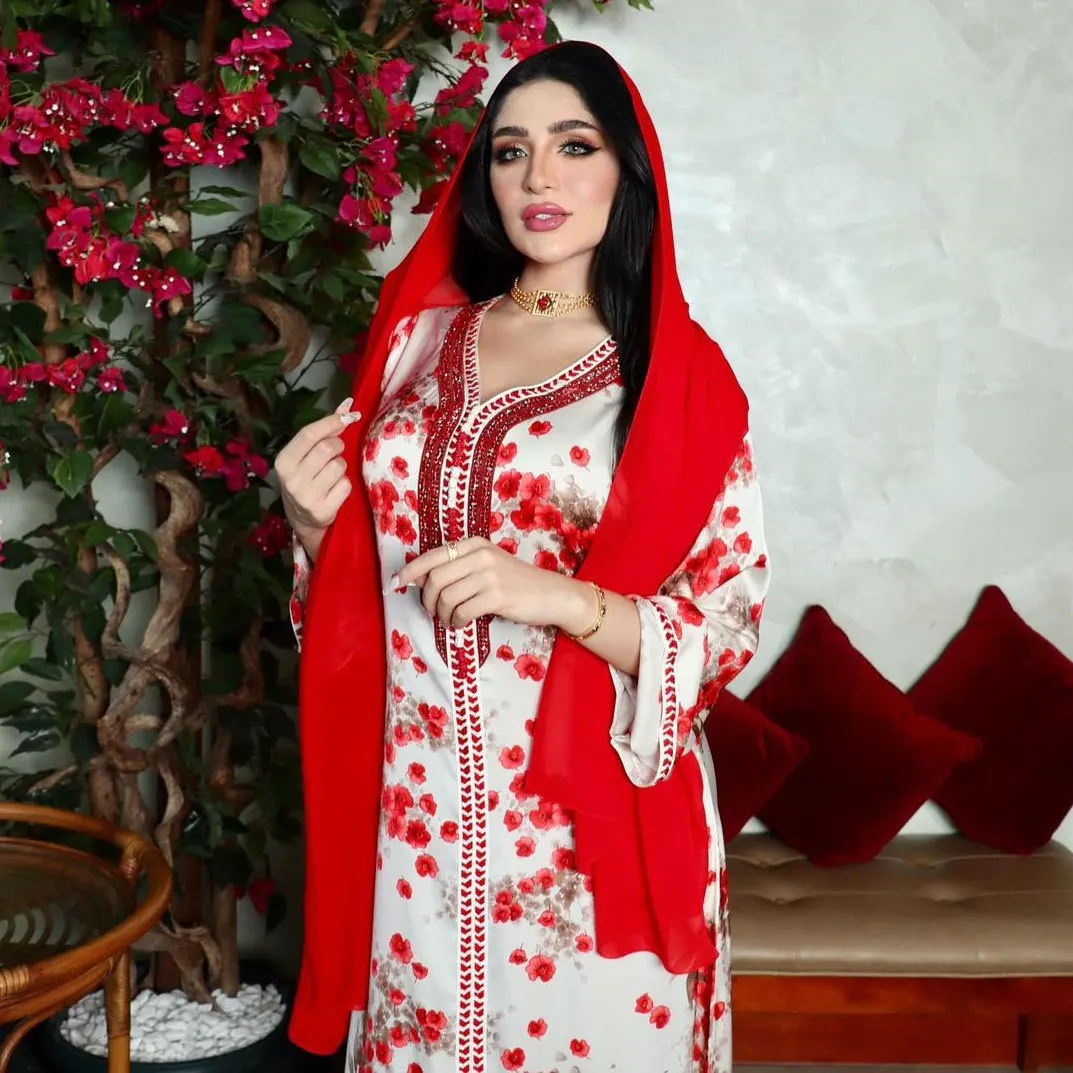 Wepbel халат Рамадан хиджаб Кафтан Исламская одежда повседневное мусульманское платье абайя Женская мода стразы арабский принт абайя