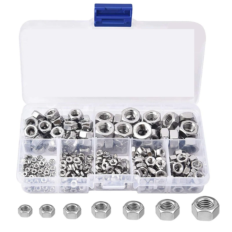 

320Pcs Metric 304 Stainless Steel Hex Nuts Assortment Kit for Screw Bolt (M2 M2.5 M3 M4 M5 M6 M8)