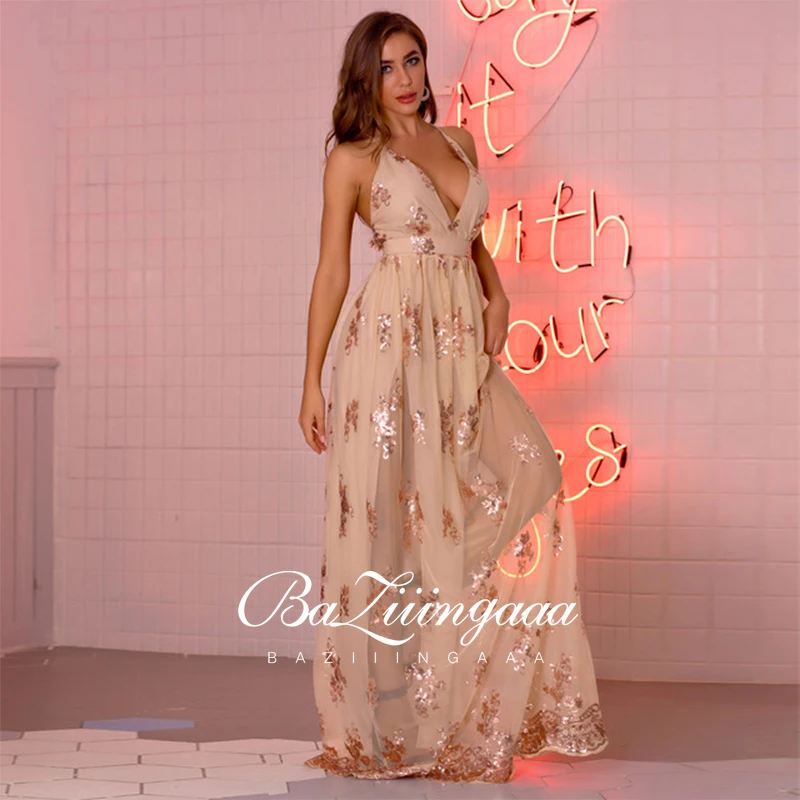 BAZIIINGAAA пляжные вечерние платья длинное женское платье 2021 с блестками Vestidos de