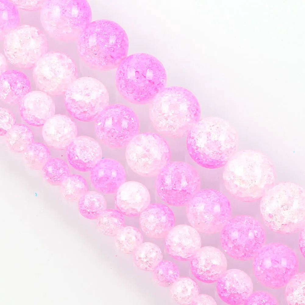 Бусины из гладкого розового и белого хрусталя с трещинами нитка 15 дюймов