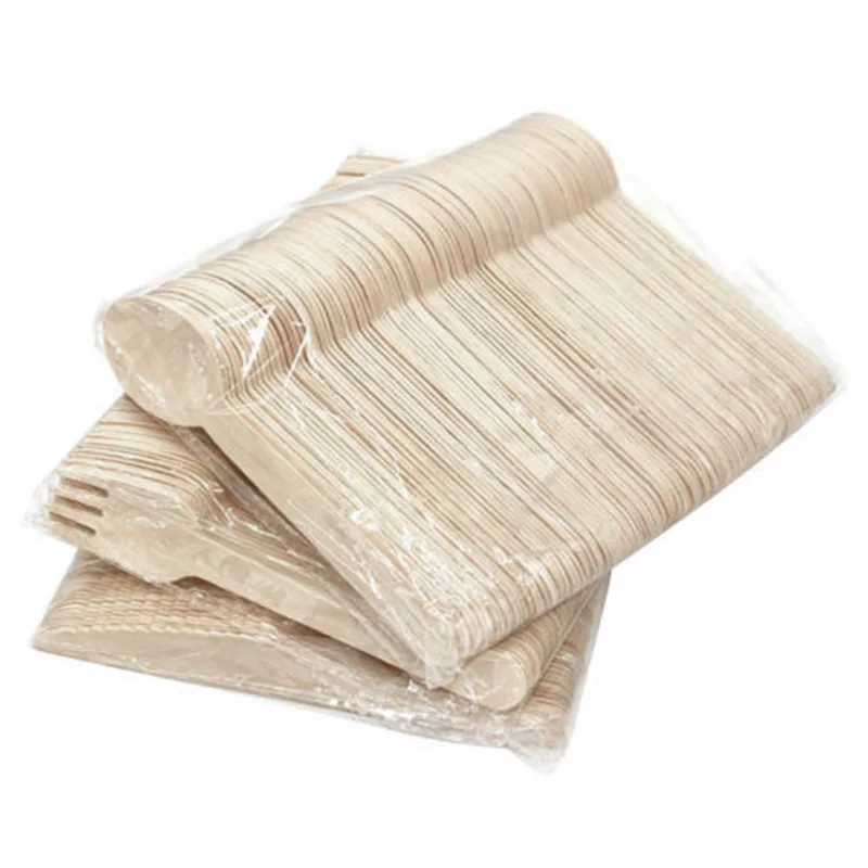 Одноразовые деревянные столовые приборы 100 шт вилки (100)/фрезы (100)/ложки (100)