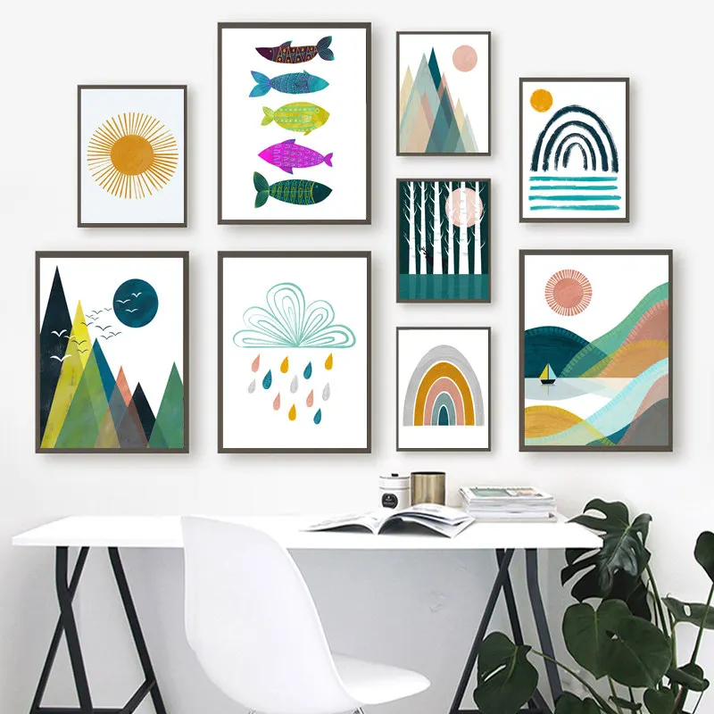

Geometry Abstract Cartoon Poster Nordic Simplicity Shape Wall Art Canvas Painting Line Drawing Picture Modern Home Room Decor
