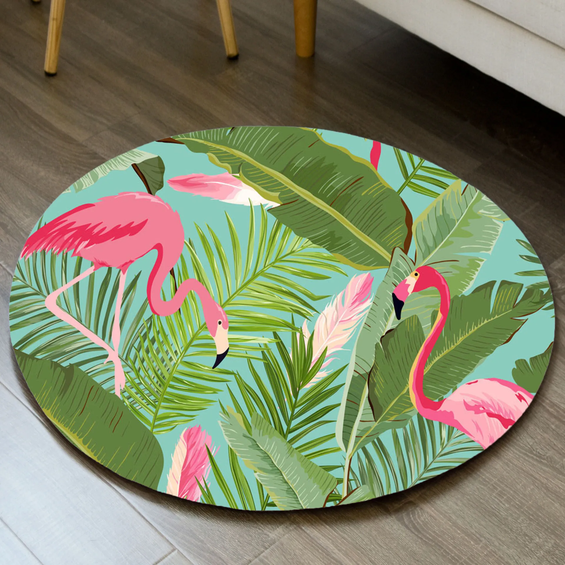 Коврик дверной с принтом фламинго птиц и листьев нескользящий | Дом сад