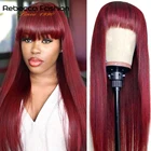 99Jбордовые красные человеческие волосы парики с челкой Бразильские прямые волосы парики для черных женщин 613 человеческие волосы парики с челкой Remy