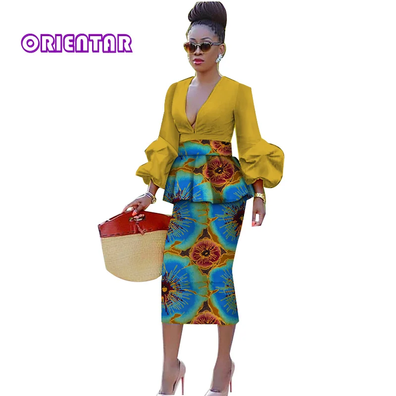 Комплект женской Африканской юбки с глубоким V-образным вырезом и пышными