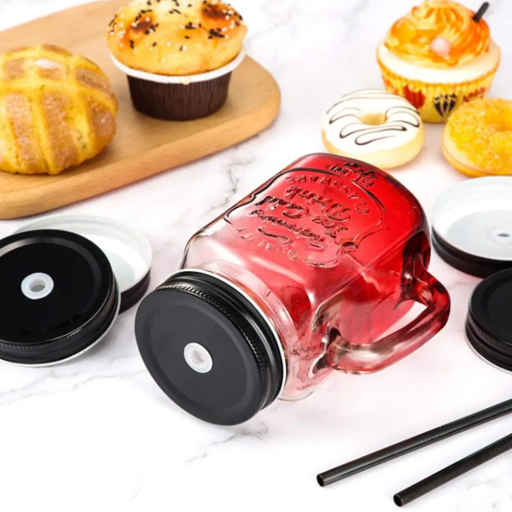 

Mason Jar Lids Reusable Leak-Proof Seal Canning Jars Lid With Straw Hole Food Grade