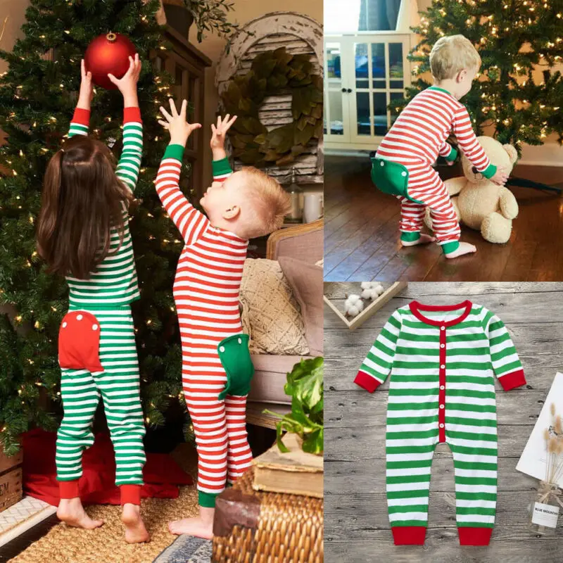 Рождественская пижама в полоску с длинным рукавом для маленьких девочек