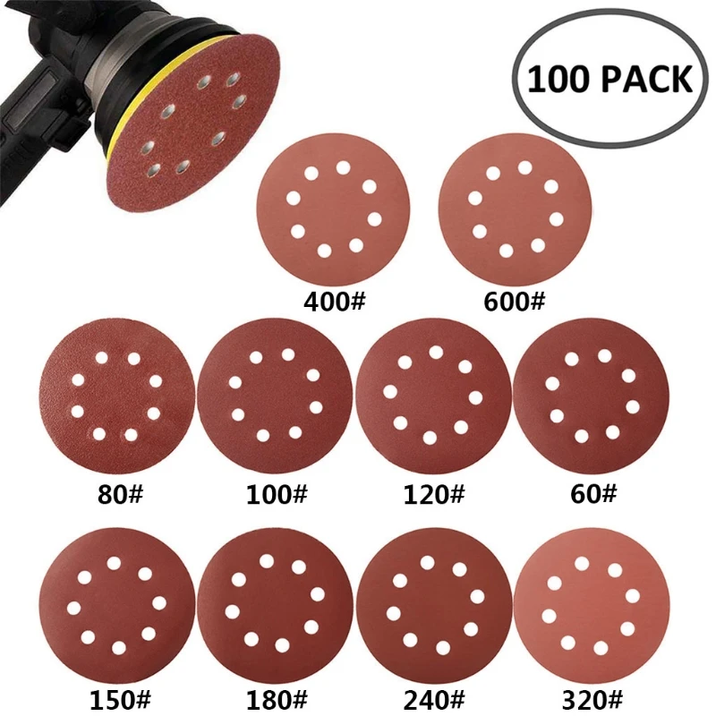 

2021 100pcs 125mm Round Shape Sanding Discs Hook Loop Sanding Paper Buffing Sheet