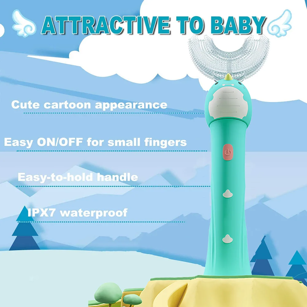 Детская электрическая зубная щетка с милым мультяшным рисунком безопасная