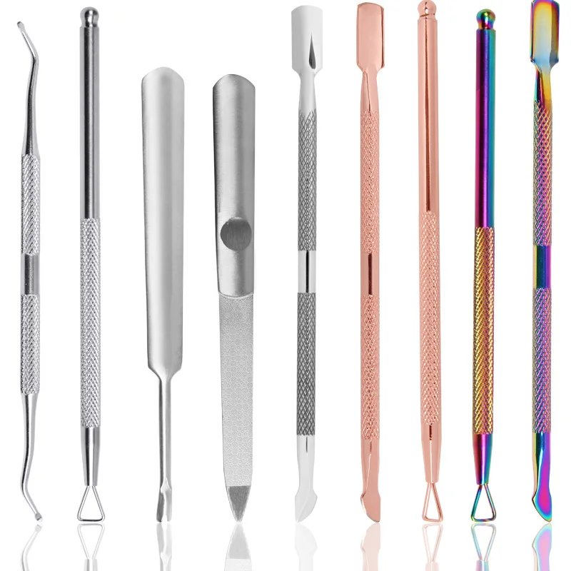 1 Набор радужных двухконцевых инструментов для удаления кутикулы ложка