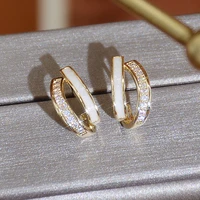 korean temperament geometric double layers earrings for women exquisite aaa bling zircon stud earring charm pendant jewelry gift