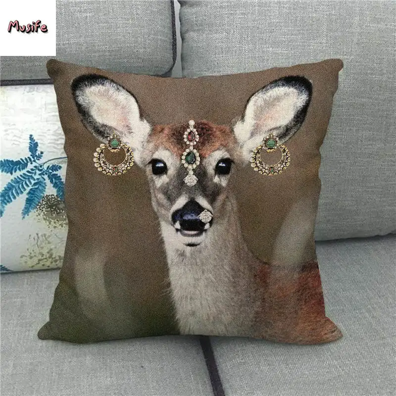 

45cm*45cm Deer in wild design throw cushion cover linen/cotton sofa pillow cover decorative pillow case
