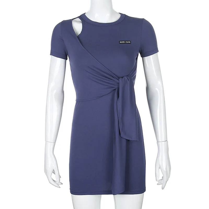 

Women Clothing Temperament Sexy Hollow Slim Strappy Short-sleeved Dress 2021 Spring New Solid Color Casual Dress