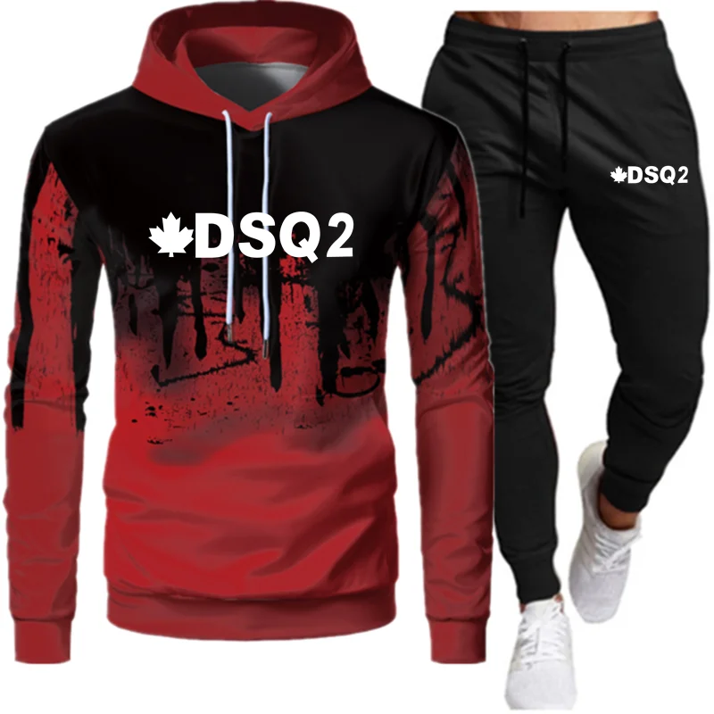 

2021 New Men's Fashion Hooded Pullover Hoodie + Pants 2-Piece Suit Men's Hooded Sweater Casual Jacket With Hood