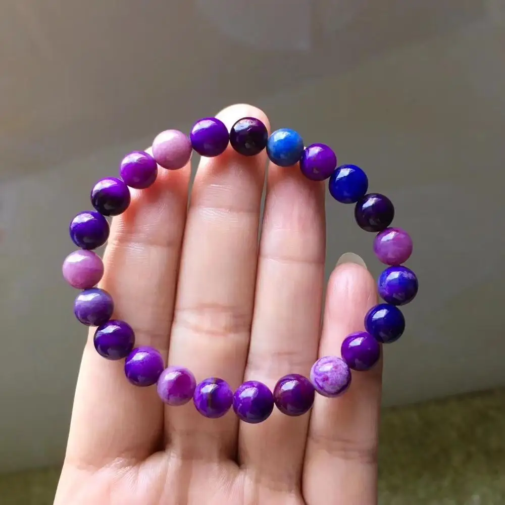

Certificate 8mm Natural Purple Sugilite Bracelet For Woman Lady Man Crystal Round Beads South Africa Stone Stretch Jewelry AAAAA
