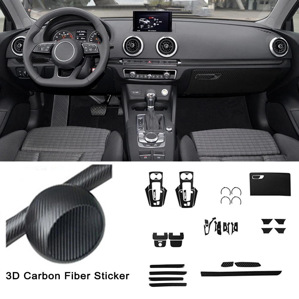 

For Audi A3 8V 14-20 Car Full Set Interior 3D Carbon Fiber Sticker Decoration Center Console Dashboard Decals Auto Accessories