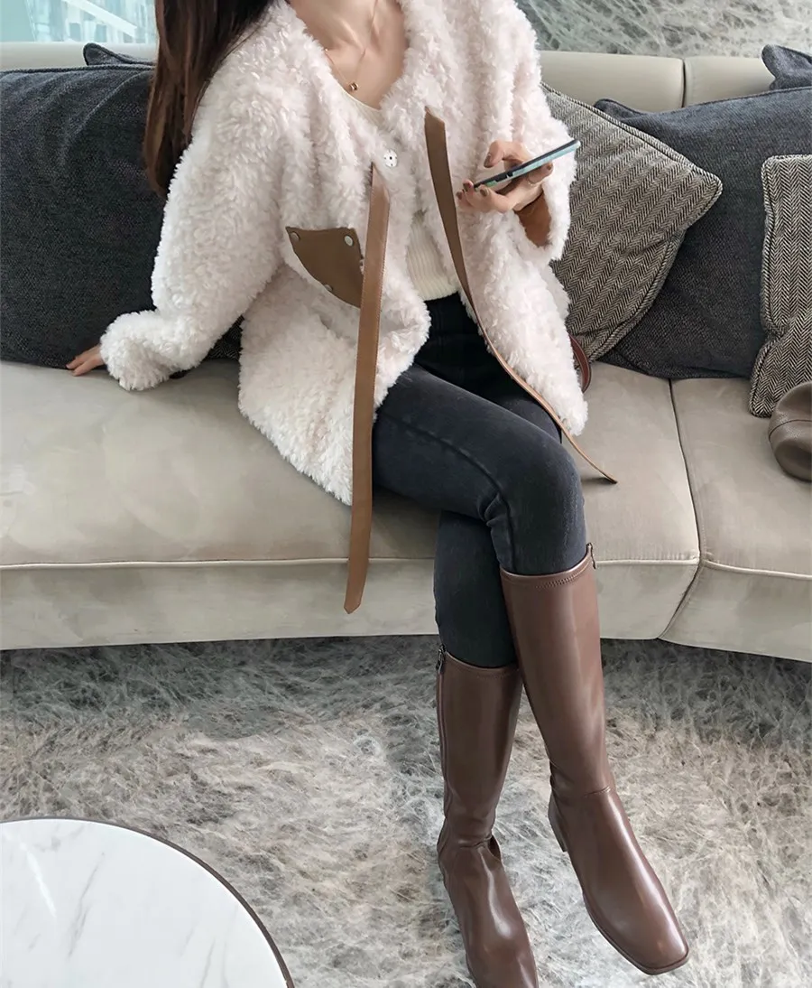 

Fashion Lamb Wool Autumn Winter Coat Women Jacket Fleece Warm Cropped Jackets Overcoat Single Breasted Outwear Bear Jacket