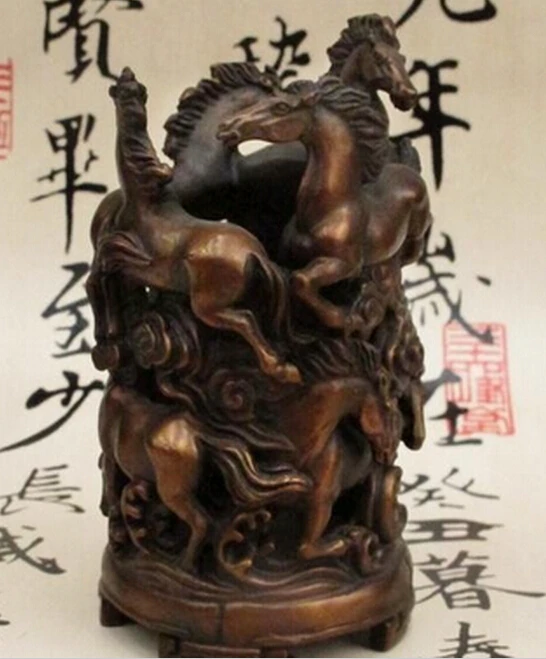 914 + Китайский Фэншуй Бронзовая галопирующая ваза с изображением лошадей горшок